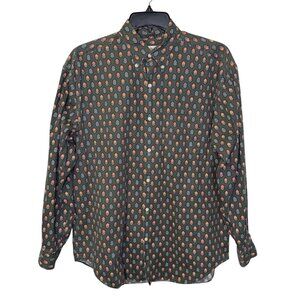 Banana Republic Mens Button Down Retro Shirt Green Floral Print Cotton Sz Large